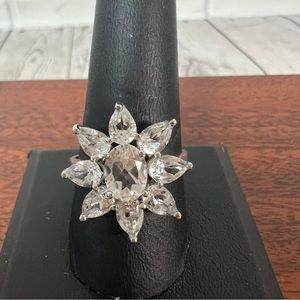 Size 10 Women Sterling Silver Ring Marked VJ 925 Clear Stone Cluster